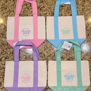 Trader Joe’s Mini Tote Bag SET OF 4 - Pink, Blue, Green, Purple